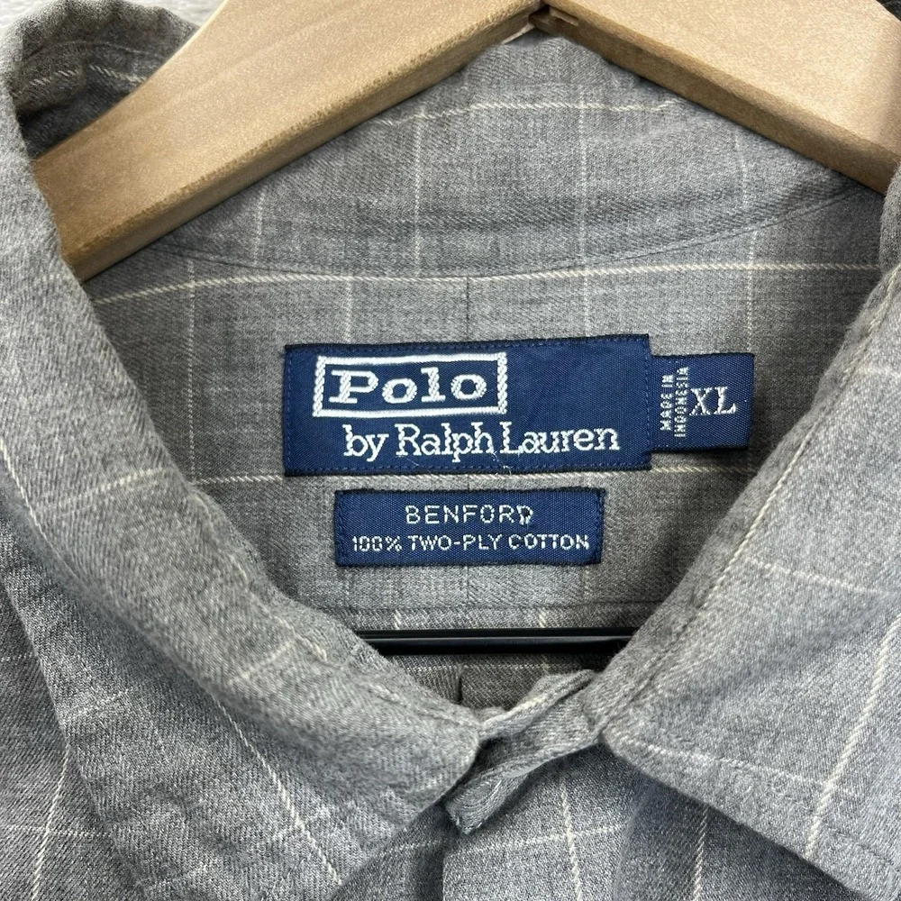 Vtg POLO RALPH LAUREN Shirt XL Benford Two-Ply Cotton Windowpane Check
